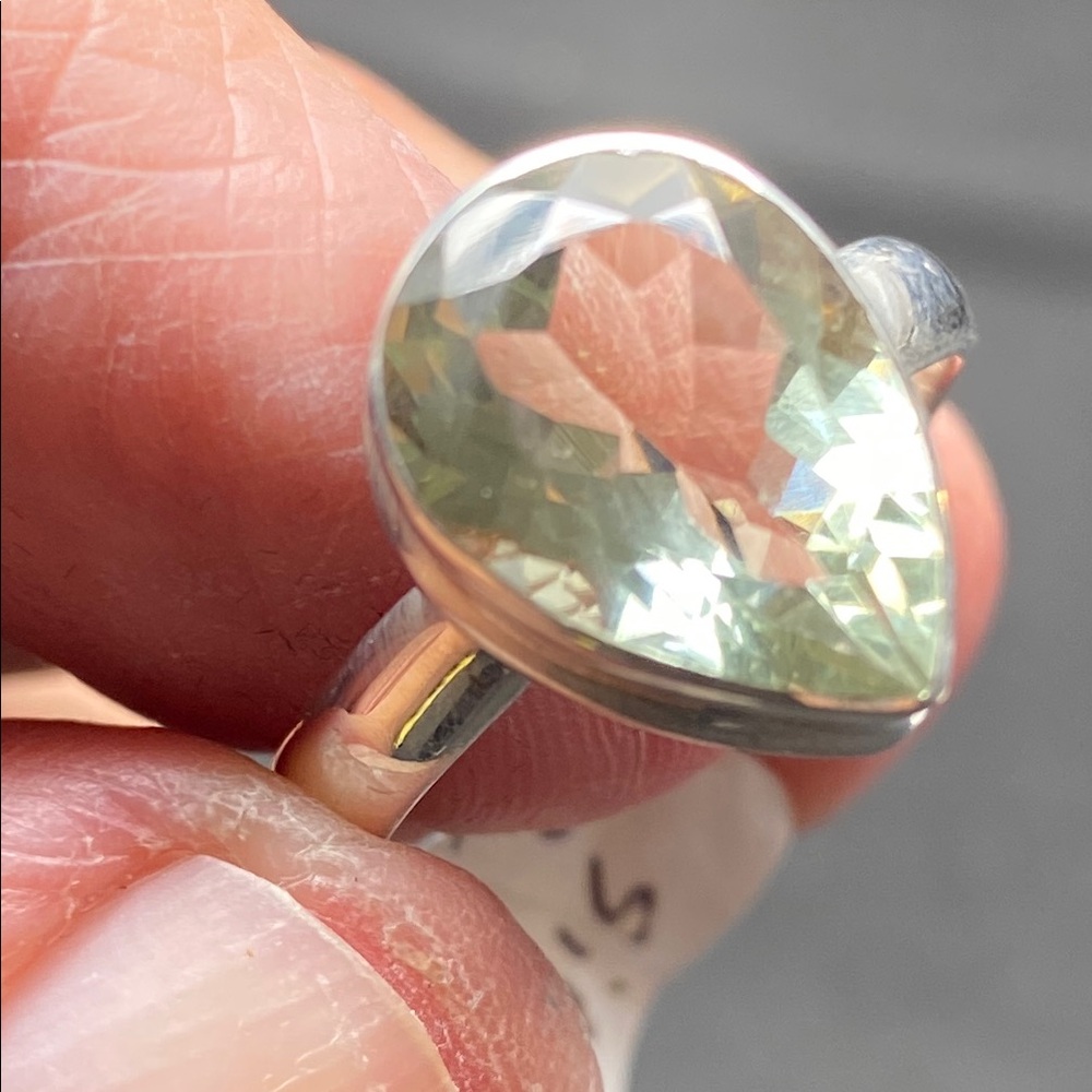 GREEN AMETHYST NATURAL AND GENUINE STONE IN SOLID STERLING SILVER 925 SIZE 8.5 - Picture 10 of 10
